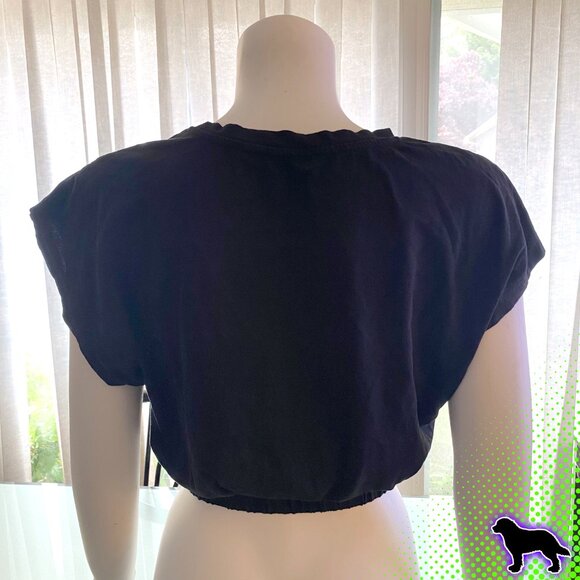 Zara Black Boxy Crop Top Size M Medium with Elastic Bottom Short Sleeve - Picture 2 of 2